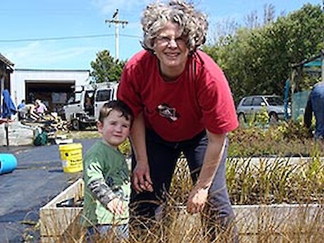 Bronwyn and Liam helping out at the nursery.