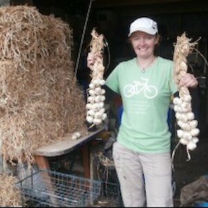 Laura with her garlic creations!