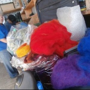Linda with wool ready for felt making