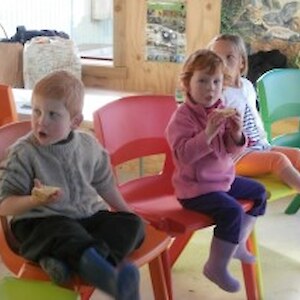 Dylan Maya and Charlotte enjoy morning tea