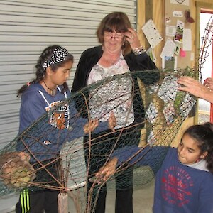 A family affair - Honorlea, Tekoa, Malachai and Linda help build the moa.